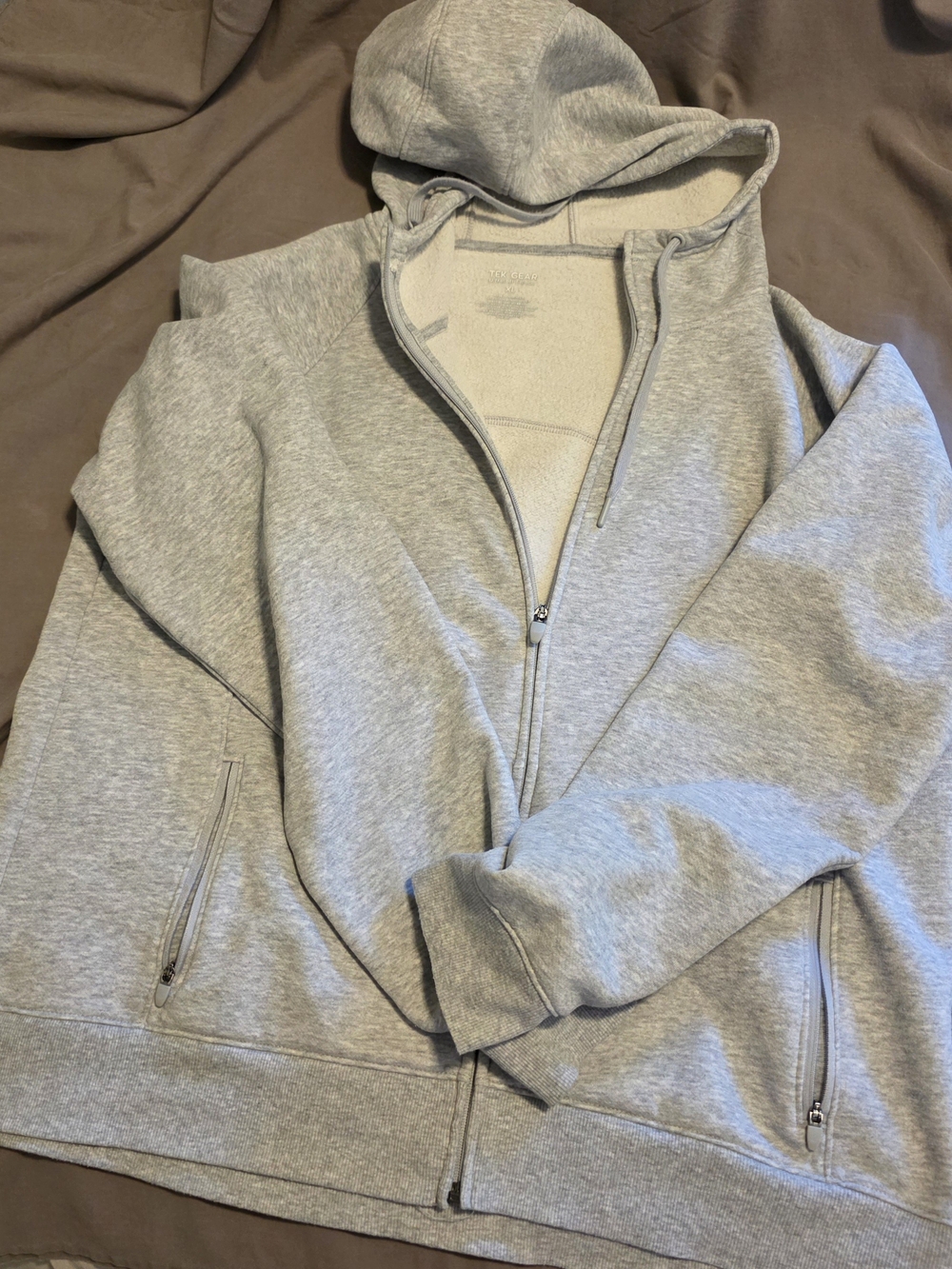 tek gear Light Gray Full-Zip Hoodie Sweatshirt